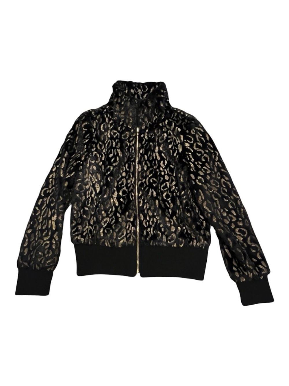 Thalia Sodi Black and Gold Leopard-Print Bomber Jacket